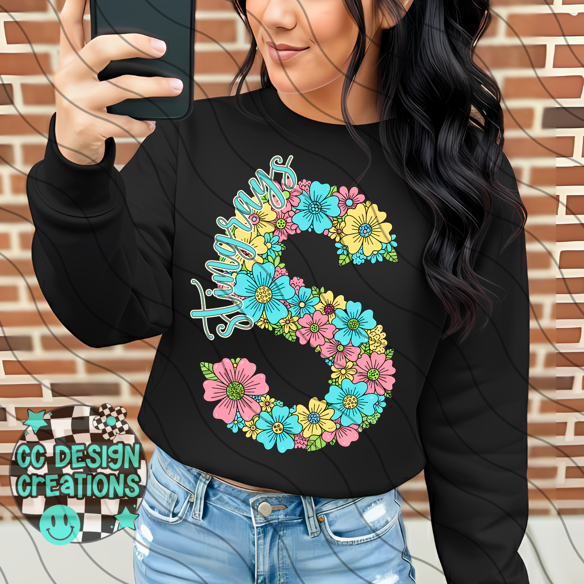 Stingrays Floral Mascot PNG Digital Download