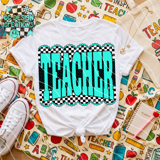 Neon Teal Teacher PNG Digital Download