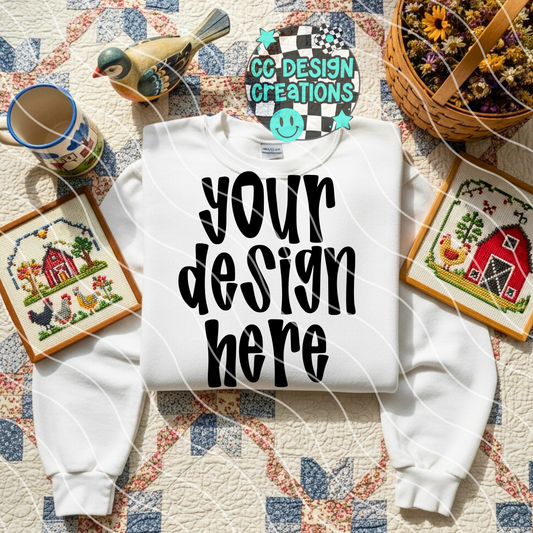 Cottagecore White Folded Sweatshirt Mock