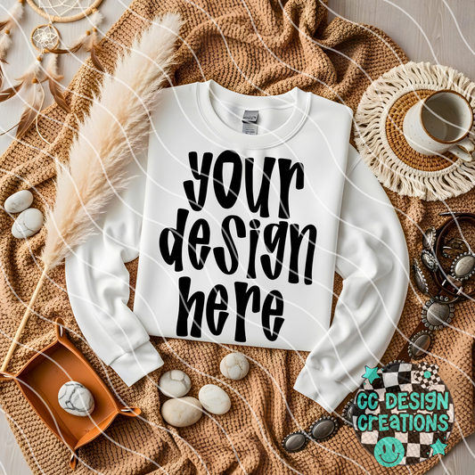 White Folded Boho Sweatshirt Mock