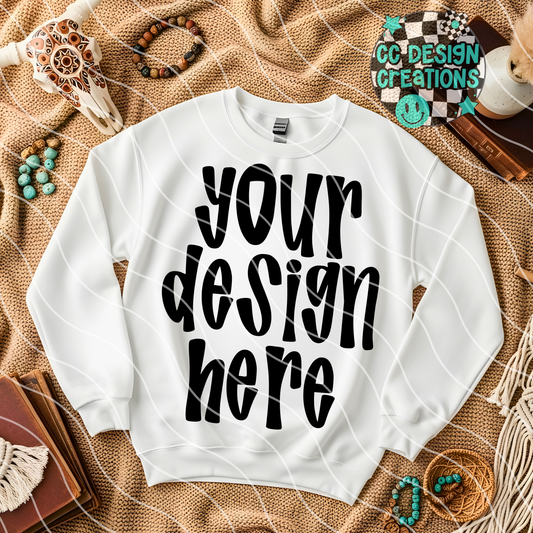 White Sweatshirt Boho Mock