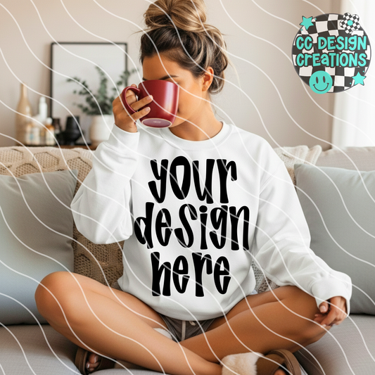 White Sweatshirt Red Mug MOCK