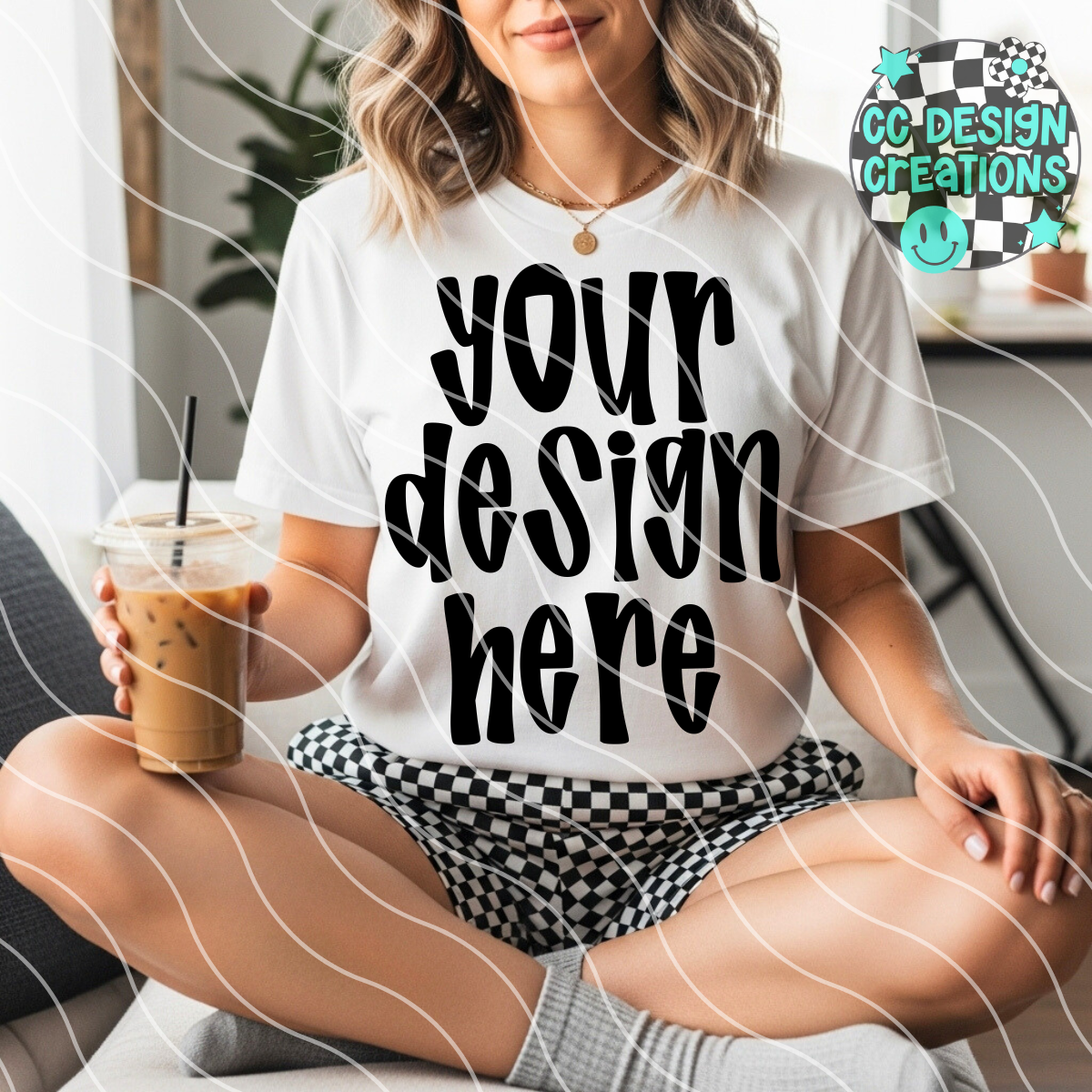 White Tee Checker Shorts MOCK