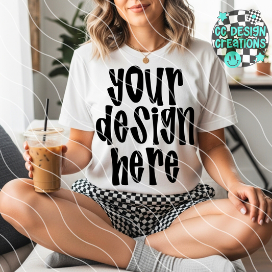 White Tee Checker Shorts MOCK