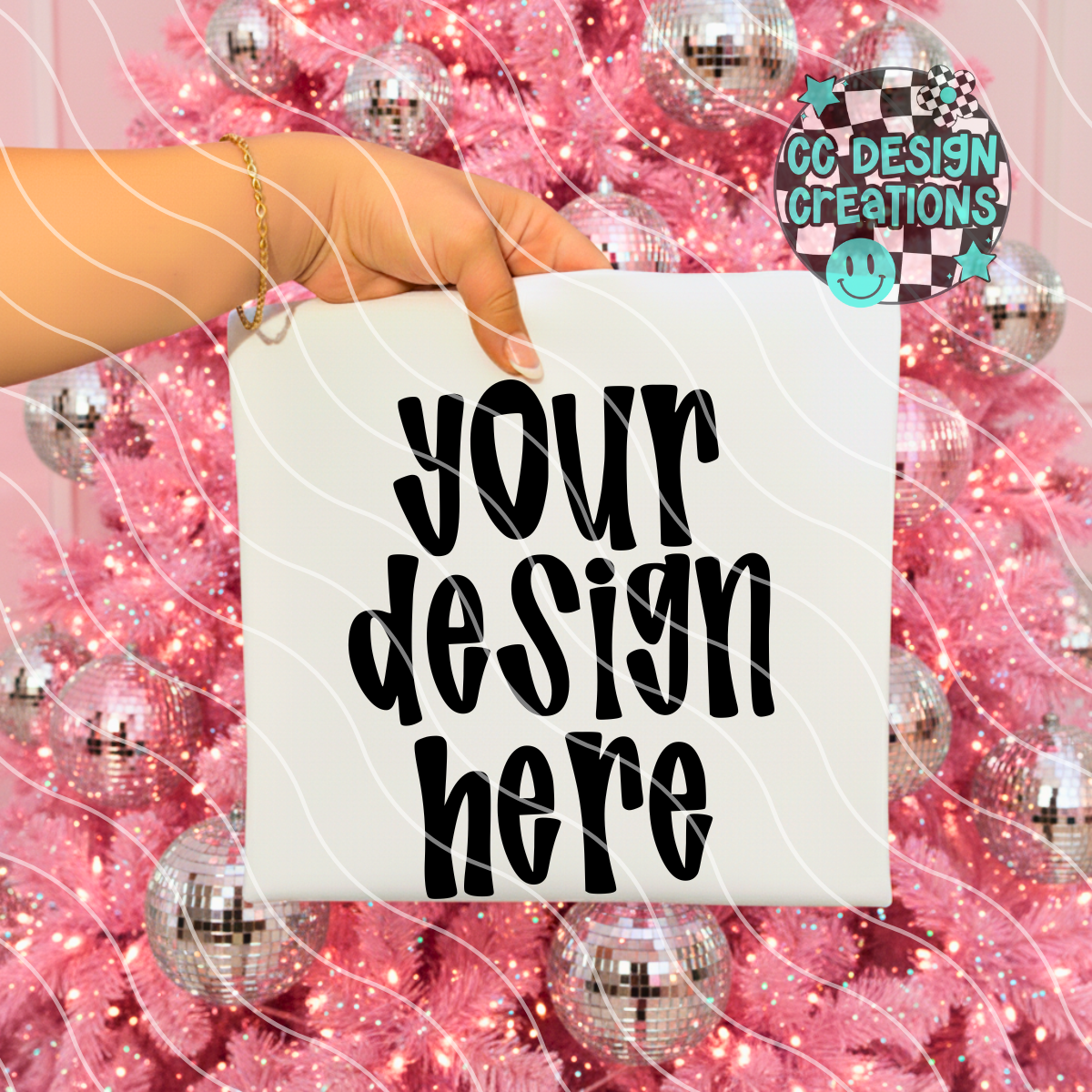 White Tee Folded Pink Christmas Tree Mock