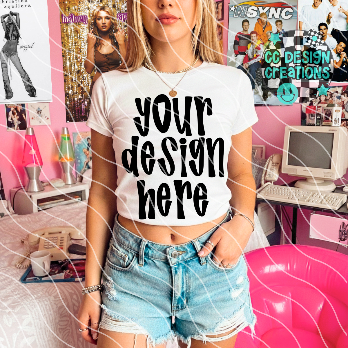 Y2K White Tee Room MOCK